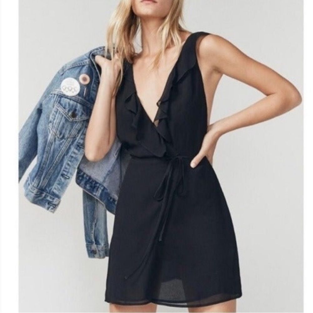 Reformation black waterfall mini dress size small